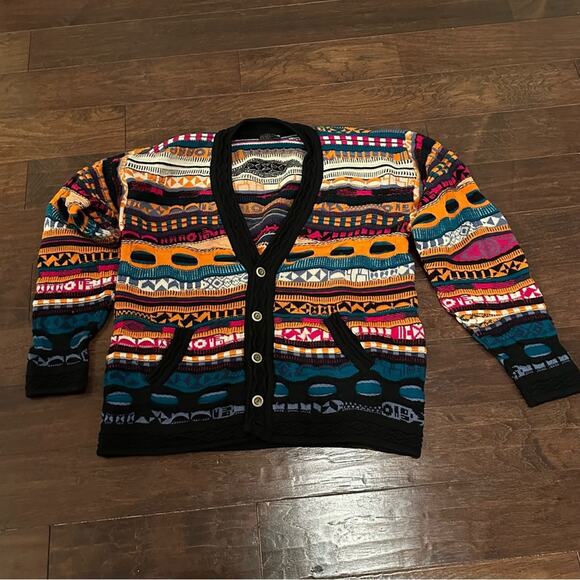Vintage COOGI Australia Cardigan Sweater VTG Knit 100% Pure Wool Funky Unique XL - Picture 16 of 16